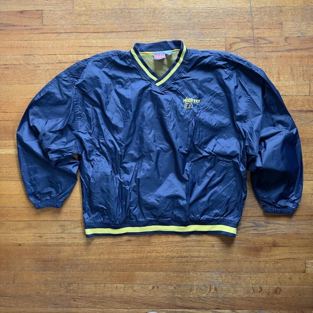 Rawlings Hooters Pullover Windbreaker V-Neck Jacket Blue Yellow XL